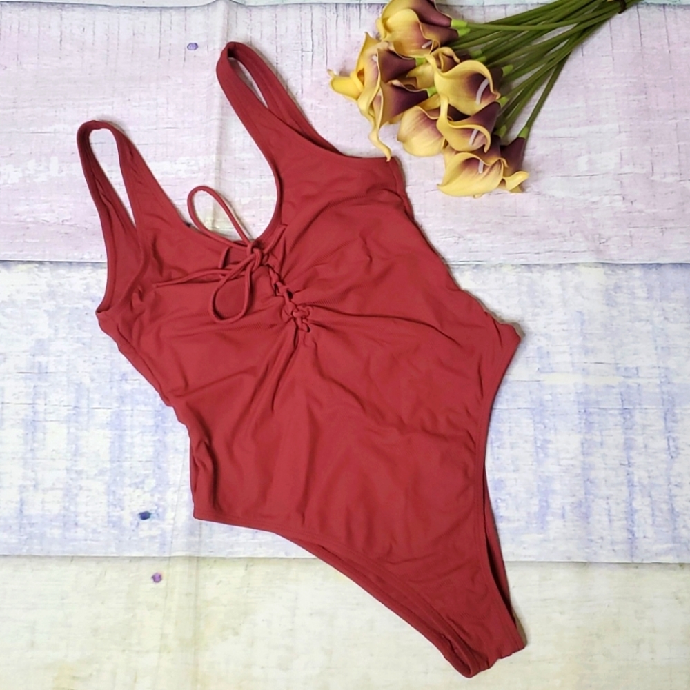Xhilaration One Piece Lace Up Front Swimsuit
